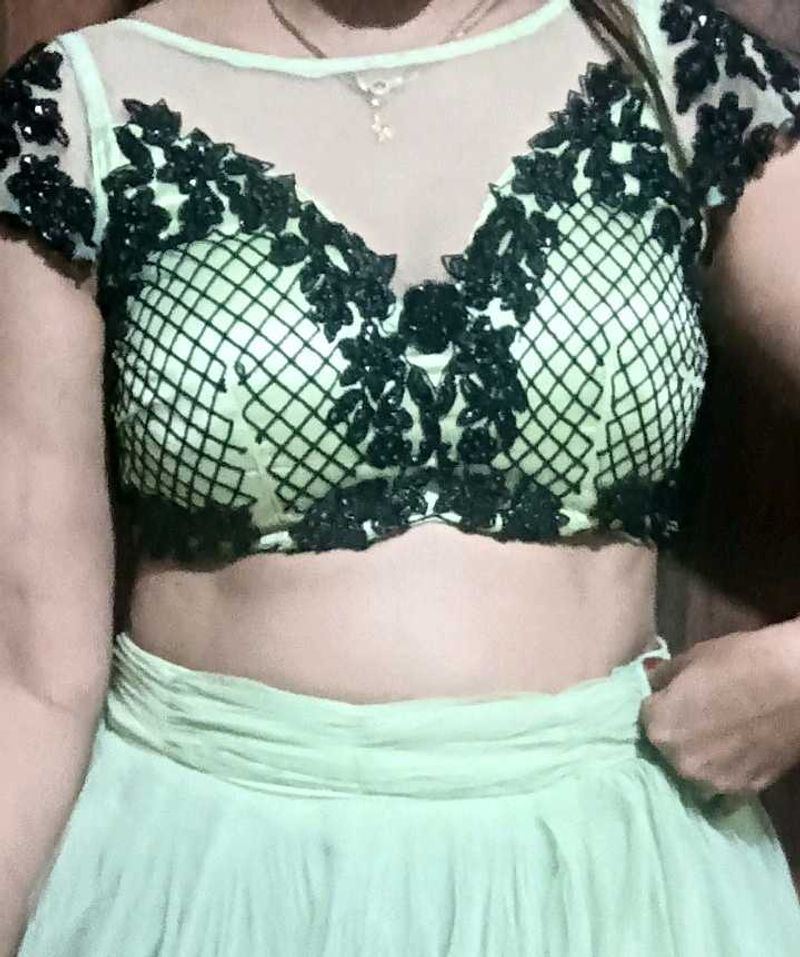 Beautiful Lahanga Choli Black Pears Work