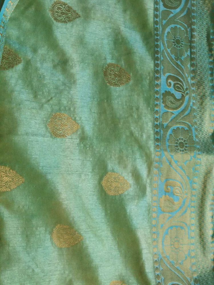 Teal &amp; Gold Patterned Fabric