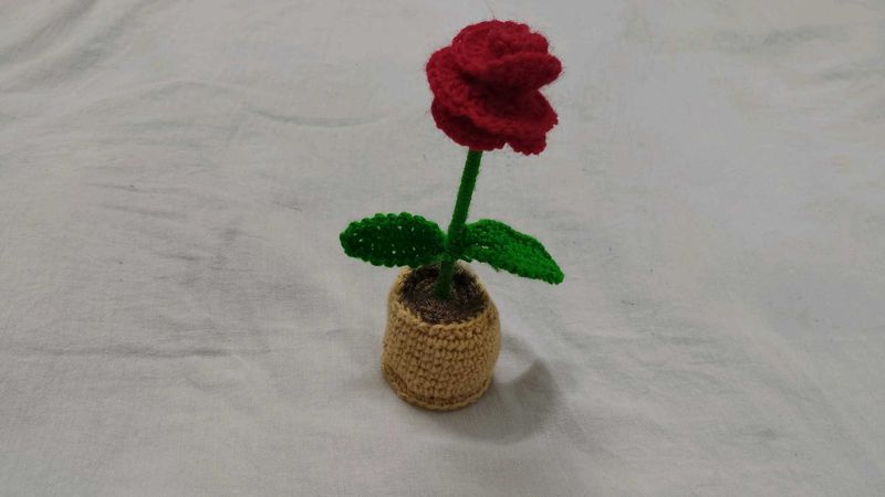 Crochet Handmade Rose Flower With Pot