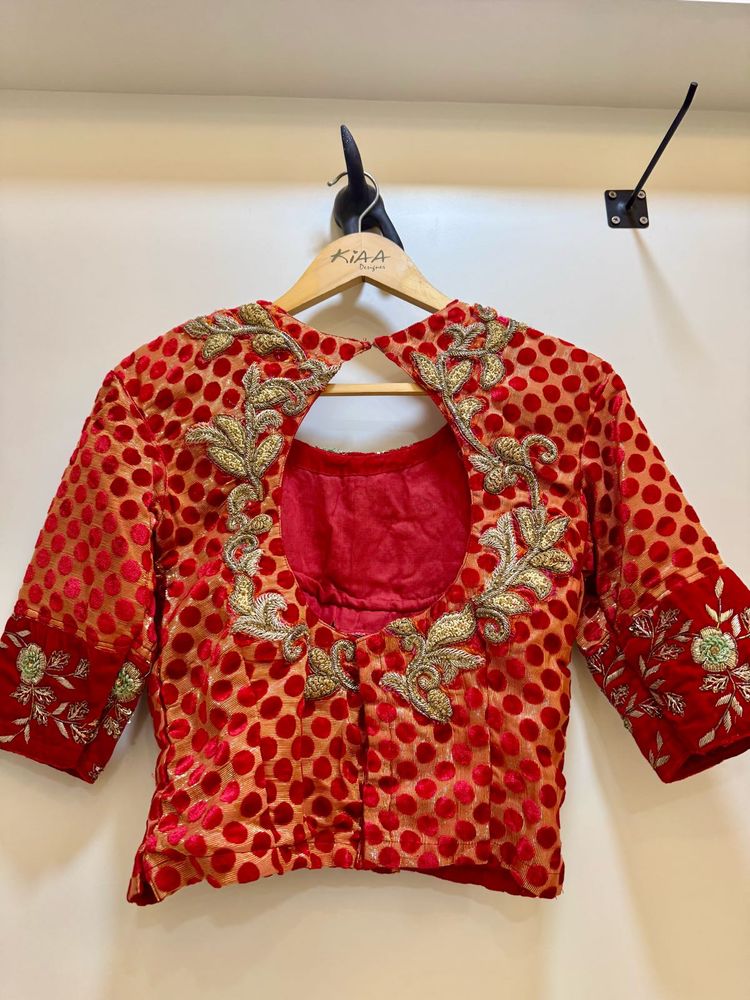 Royal Red Polka Heavy Banarasi Wedding Blouse