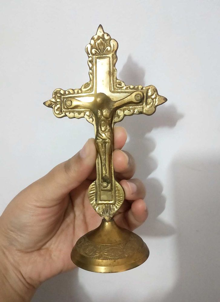 Vintage Brass Crucifix Statue