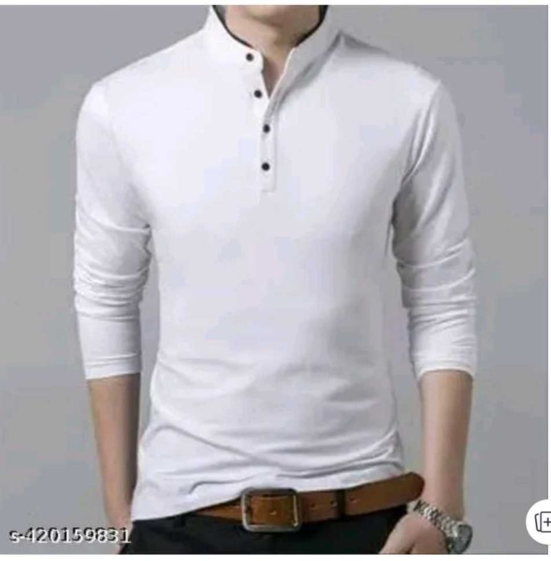 Men Fashion Solid Mandarin Collar Polyester T-Shir