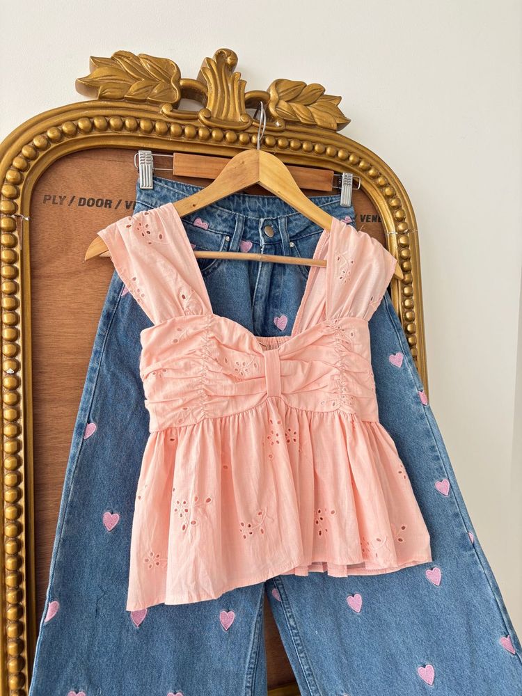 Bow peach peplum Top ♥️