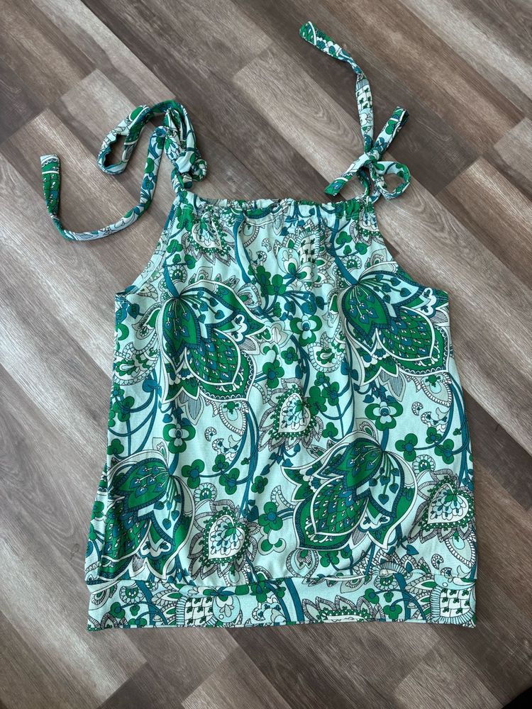 Green Paisley Tie Strap Tank Top