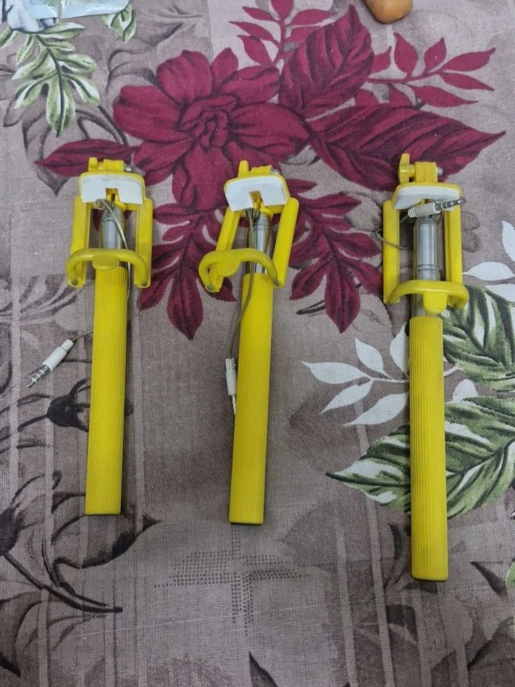 3 Yellow Selfie Stick Lot