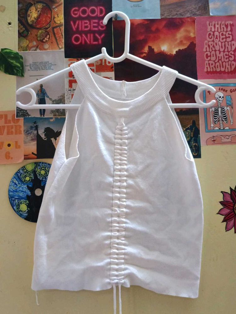 White Ruched Tank Top