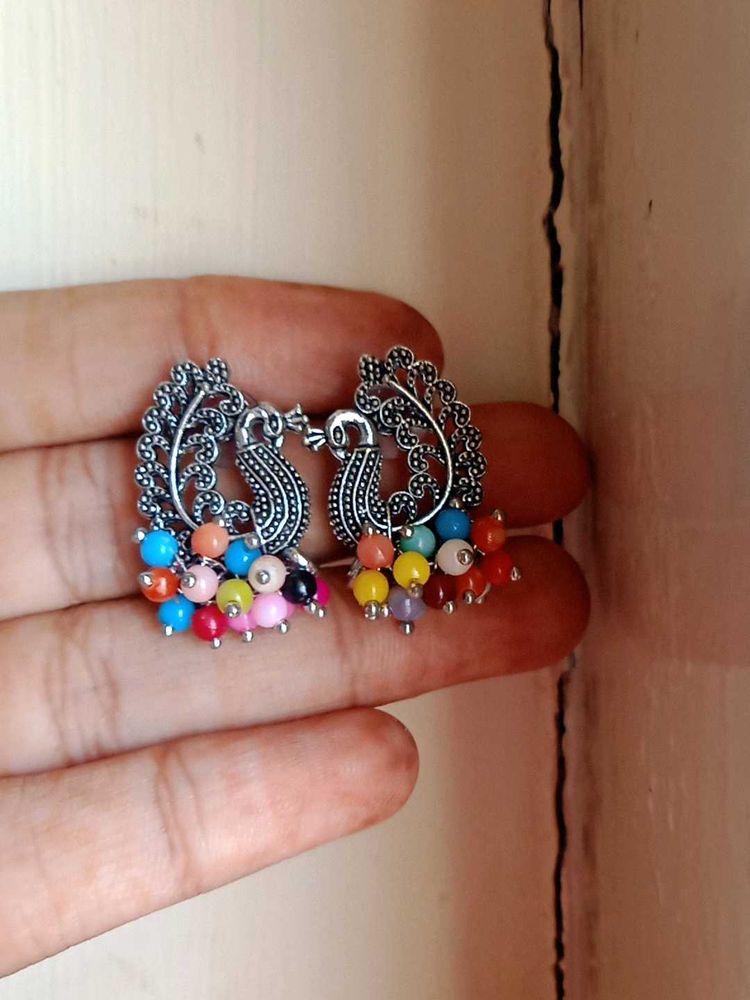 Earrings with multi color beads