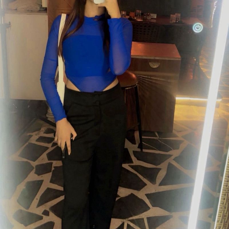 Blue Mesh Long Sleeve Top