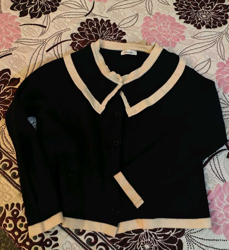 PRICE DROP!! Cute Black Cardigan with White Collar