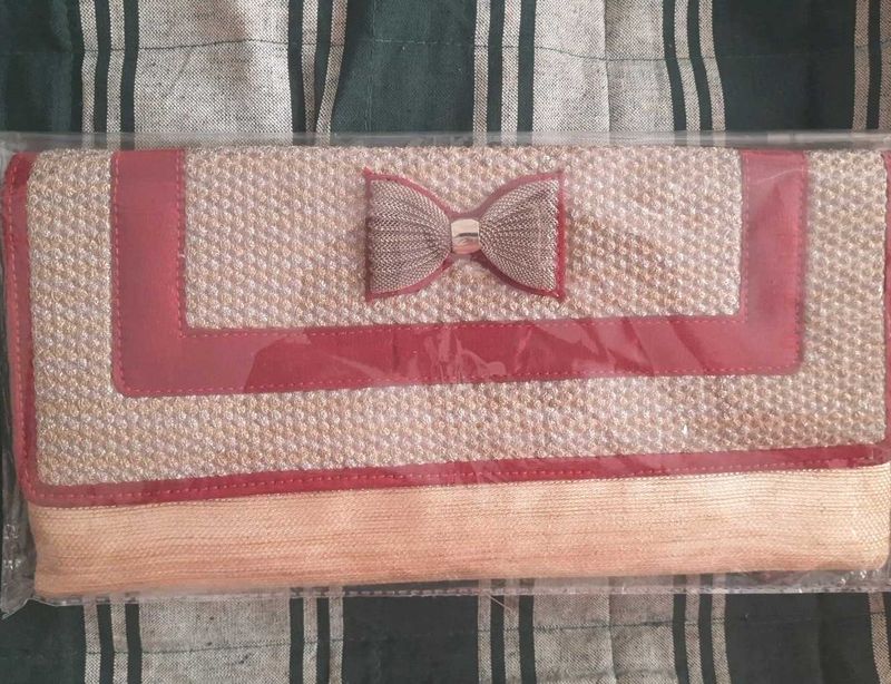 Red And Golden Clutch with Bow