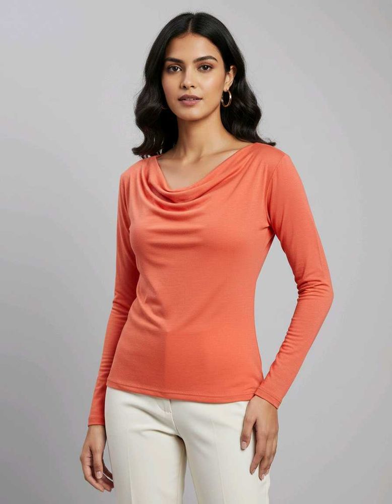 Coral Cowl Neck Long Sleeve Top