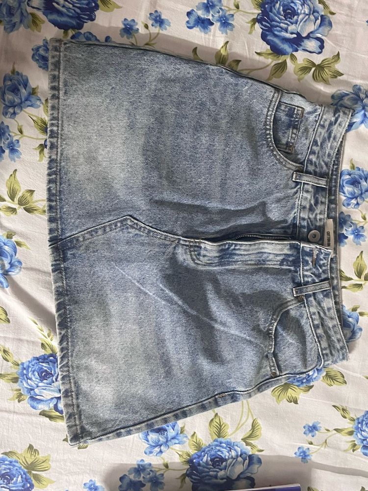 Faded Blue Denim Mini Skirt