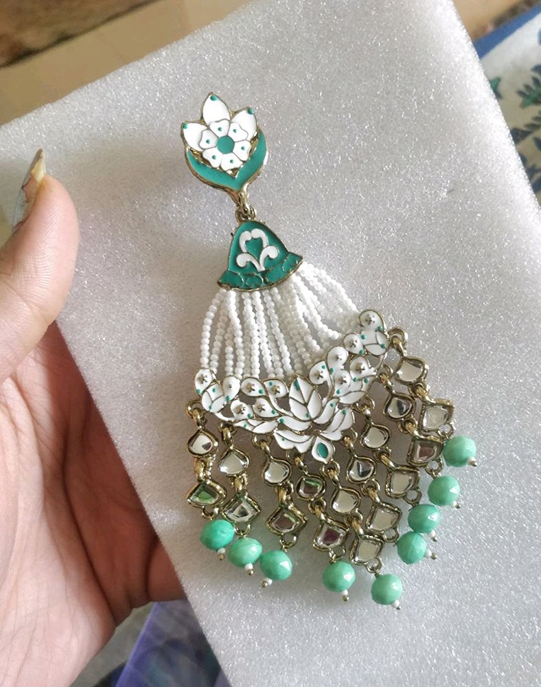Heavy Long Wedding Earring Green