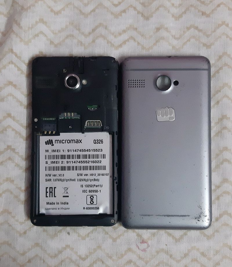Micromax Bolt Q326 (Grey) No Battery , Touch Screen Need To Be Replaced