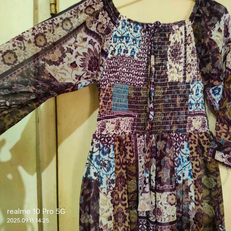 Boho Sheer Floral Print Dress