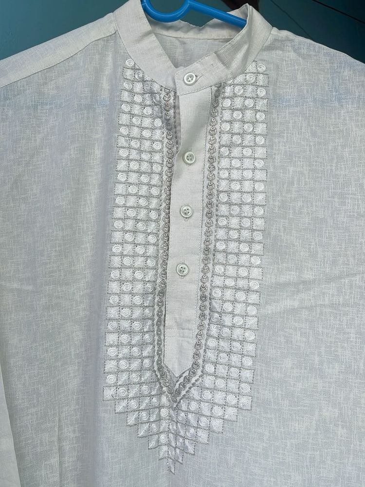 White Designer Embroidered Kurta set with pant fro