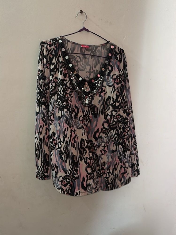 Patterned Embellished Top