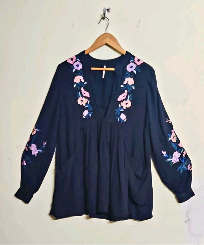 Black Embroidery Work Cotto  Top Size-38