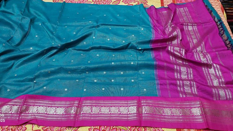 Teal &amp; Pink Silk Saree