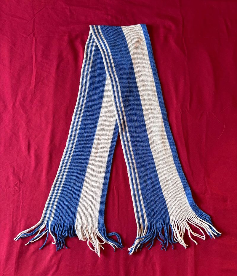 Striped Blue &amp; White Knitted Winter Scarf