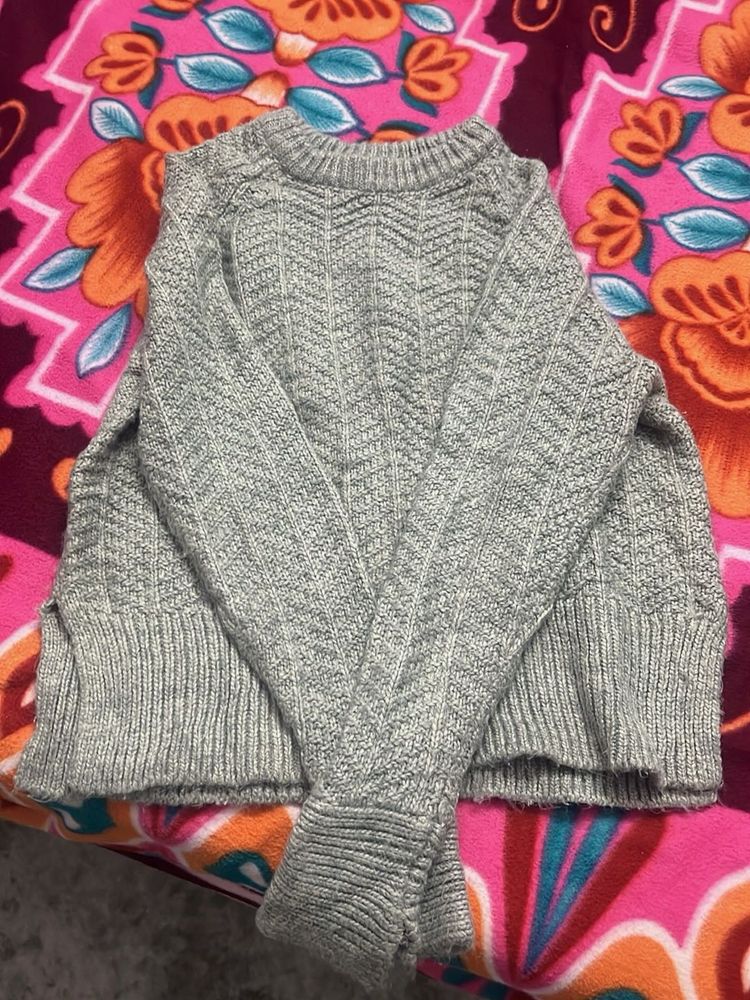 Gray Knit Pullover Sweater