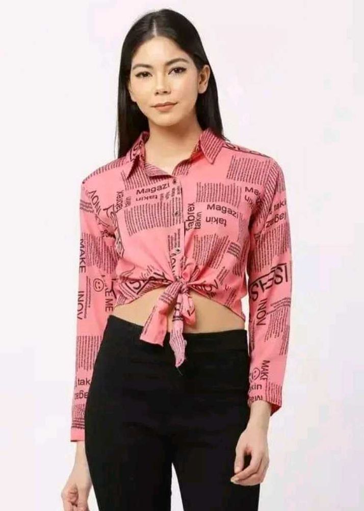 Trendy Pink Crop Printed Shirt♥️