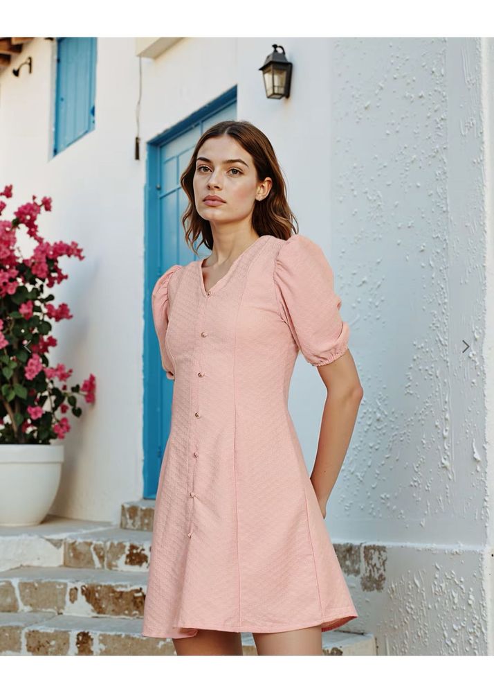 Pink Puff Sleeve Mini Dress