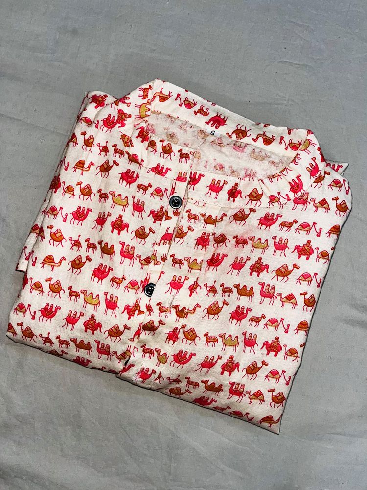 Camel Print Jaipuri Short Kurta For Women