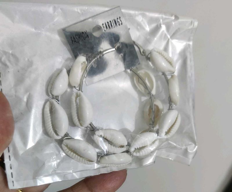 Cowrie Shell Hoop Earrings (New But No Price Tag)