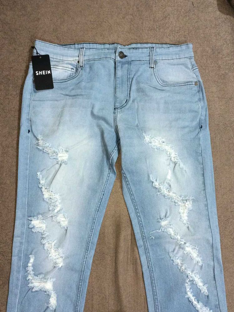 Shein Full Length Heavy Distress Skinny Jeans