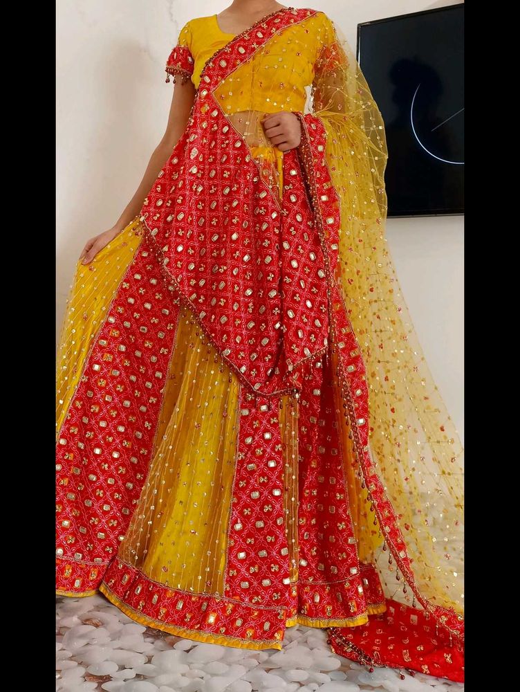 Red &amp; Yellow Combination Lehenga