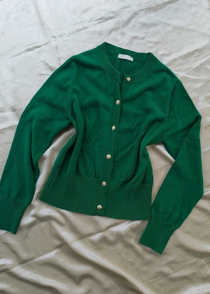 Green Button-Down Cardigan