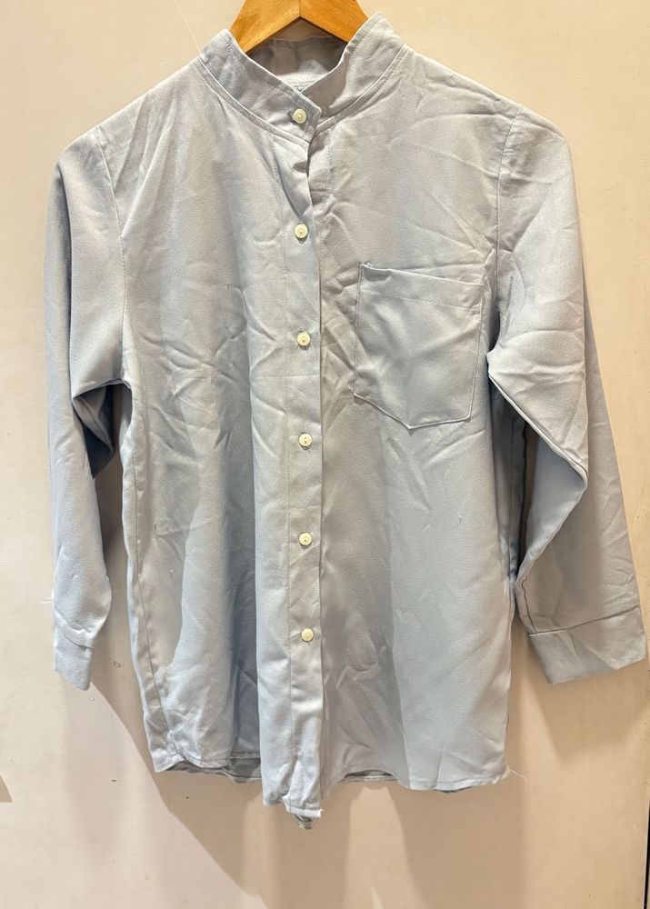 Light Blue Band Collar Shirt
