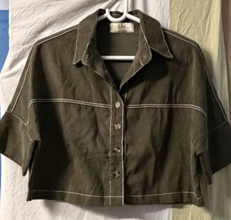 Olive Green Korean cropped Top + shorts