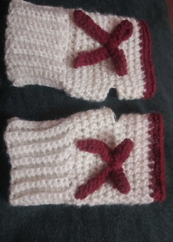 Handmade Crochet Bow Wrist Warmers