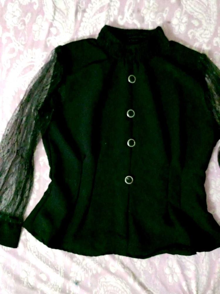 Black Peplum Blouse Lace Sleeves