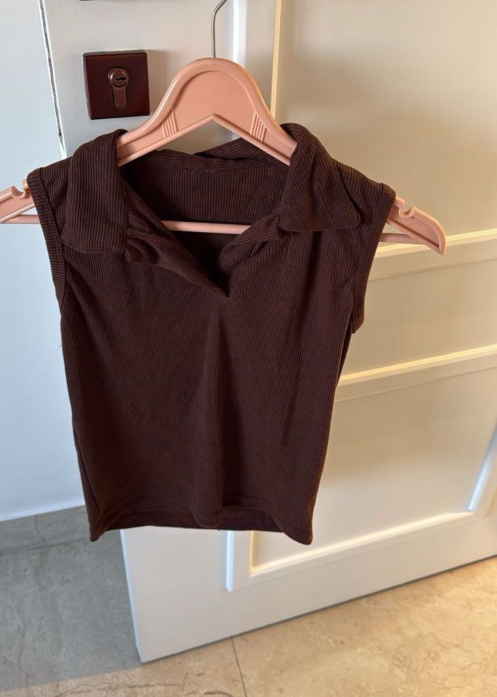 Brown Polo Crop Top