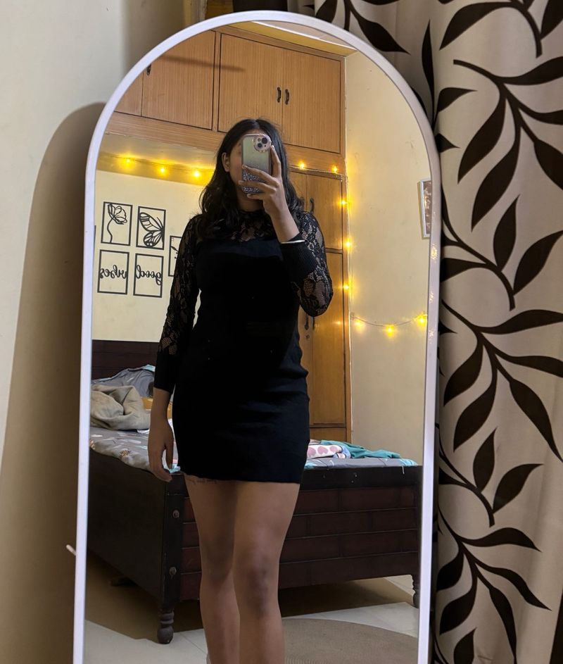 Black Lace Sleeve Mini Dress