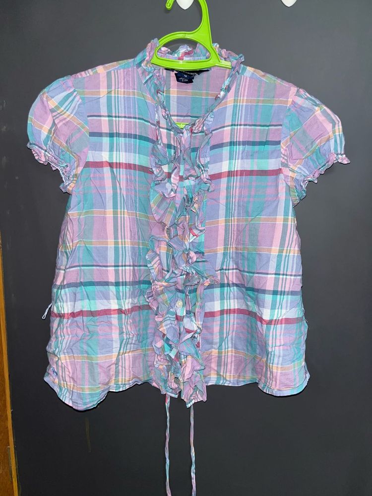 🌸 Ralph Lauren Pastel Ruffle Plaid Top