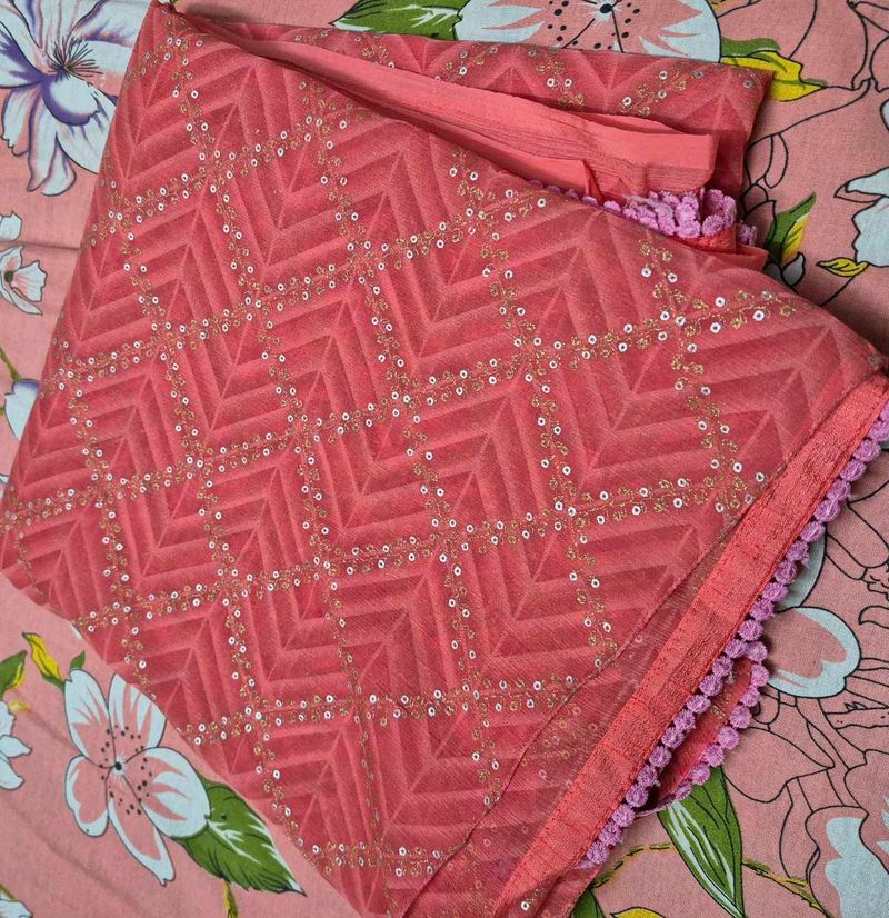 Peach Sequined Saree