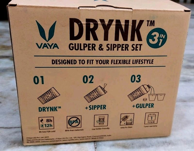 VAYA DRYNK 3 In 1 Stainless Steel Tumbler, Sipper,