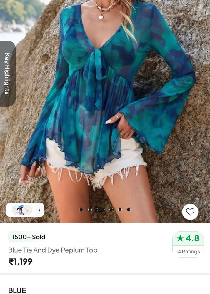 Blue Tie-Dye Peplum Top NEWME