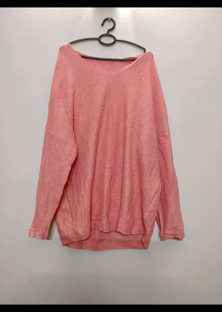 Coral V-Neck Long Sleeve Top