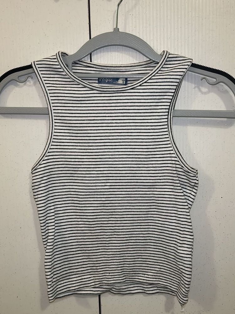 White &amp; Black Striped Tank Top