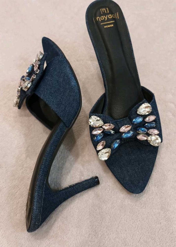 Rhinestone Denim Heels...size39