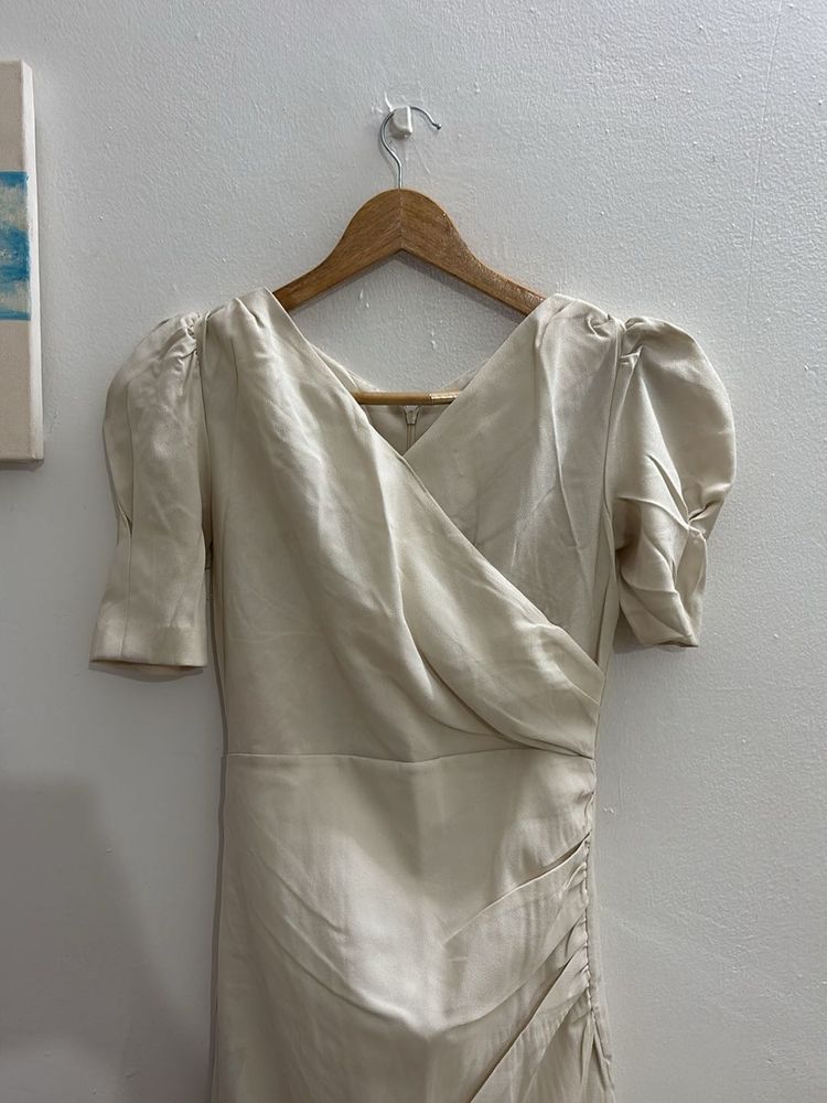 Elegant Beige Ruched Dress