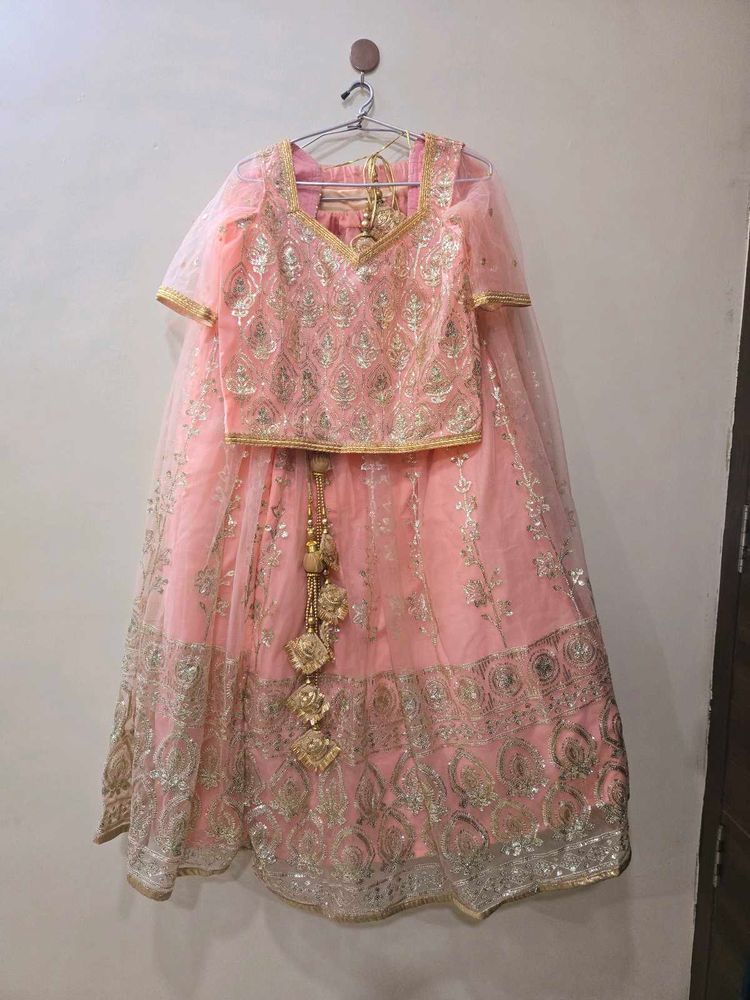 Peach Sequence Lehenga Set