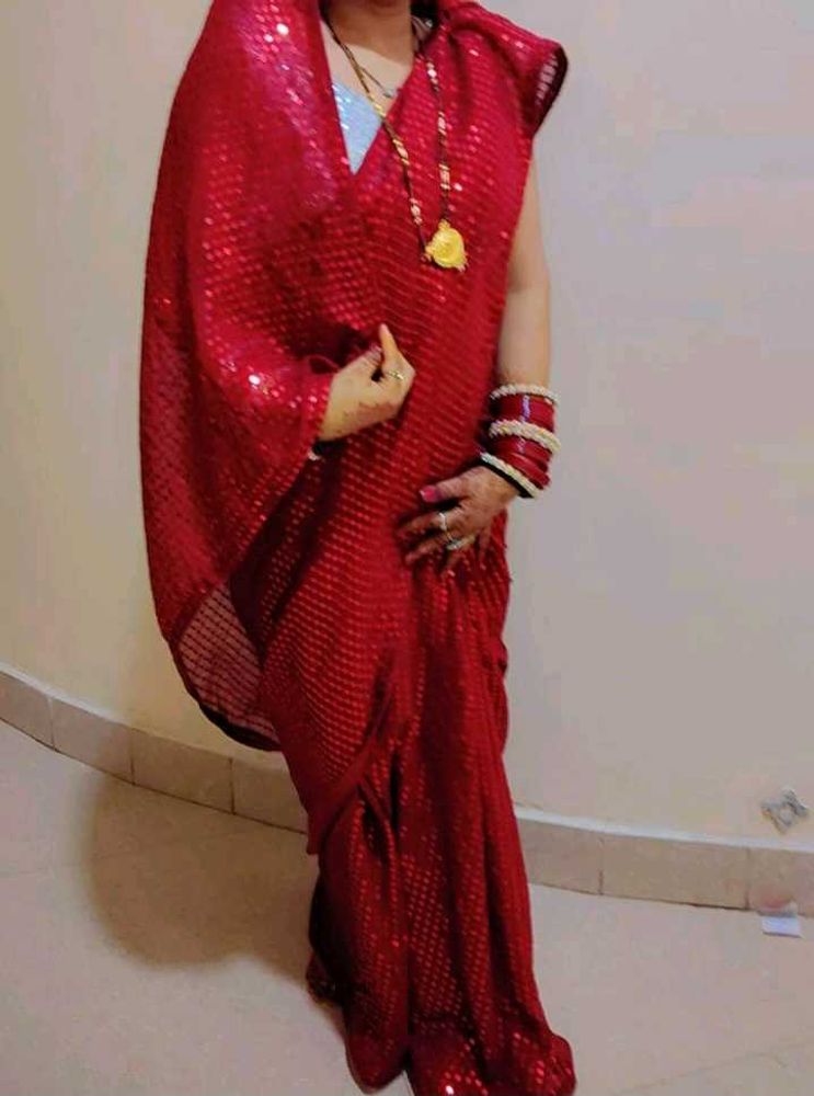 Red Sequin Saree