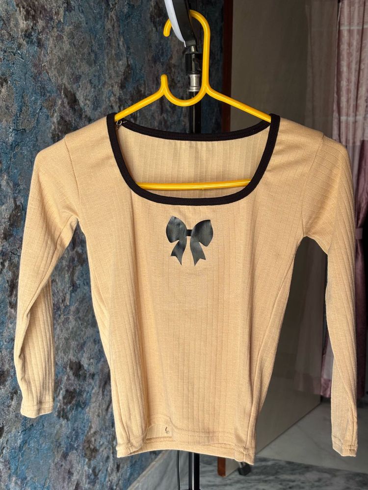 Ribbed Nude Top with Bow
