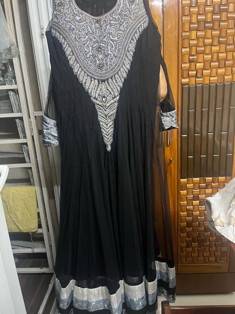Black Partywear Anarkali Suit With Heavy Neck Work